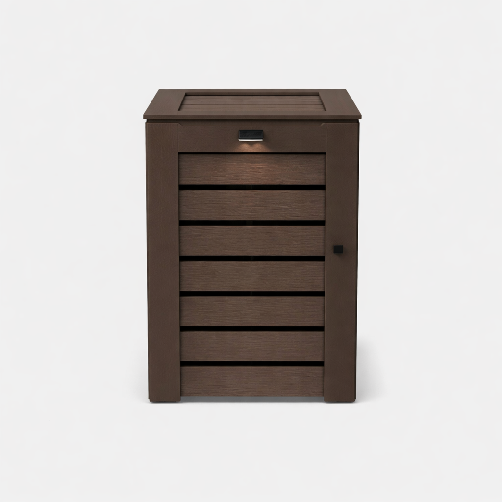 Single trash enclosure cedar brown finish